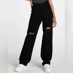 black wide leg distressed jeans